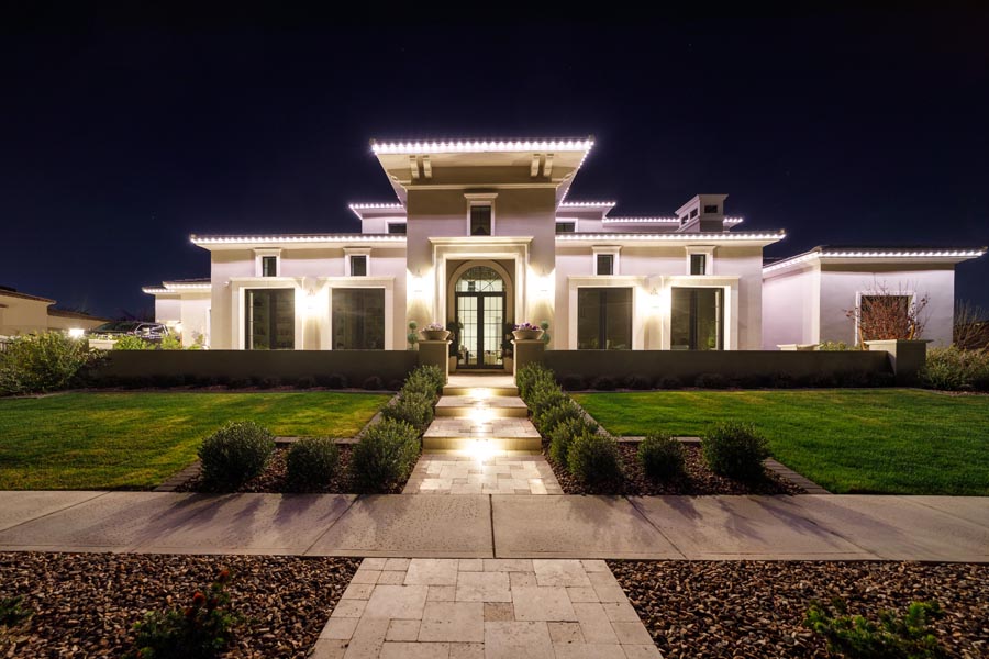 Warm white permanent lighting on a luxury estate